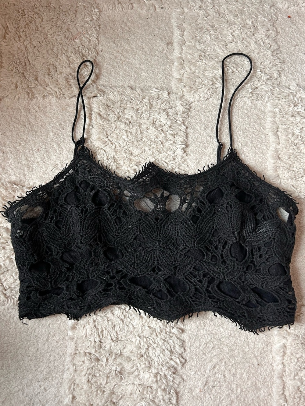 Free People Black Lace Bralette with Spaghetti Straps